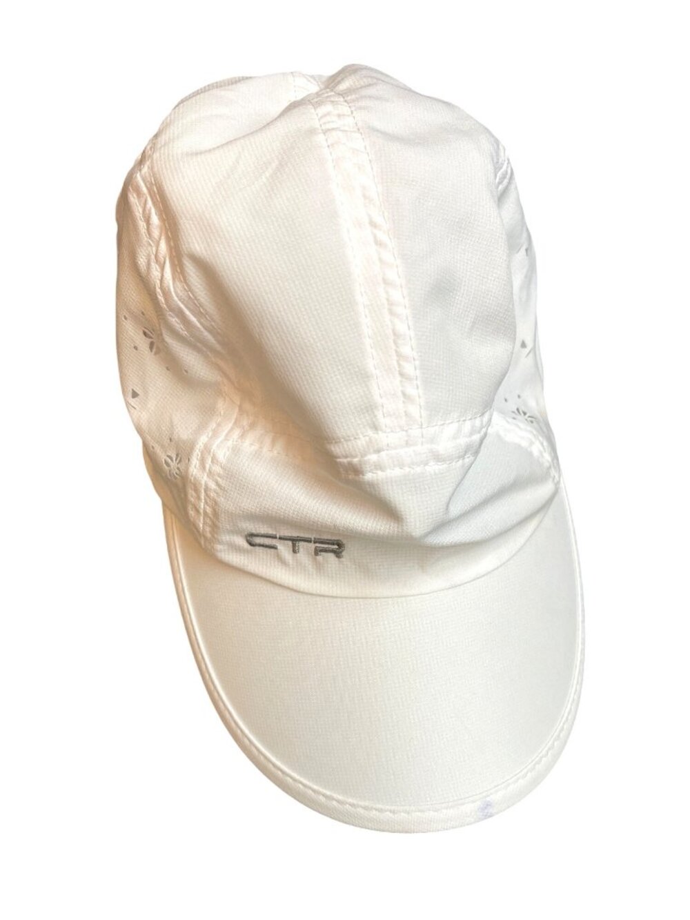 CTR White Lightweight Athletic Cap Floral Laser Cut Running Sport Adjustable Hat